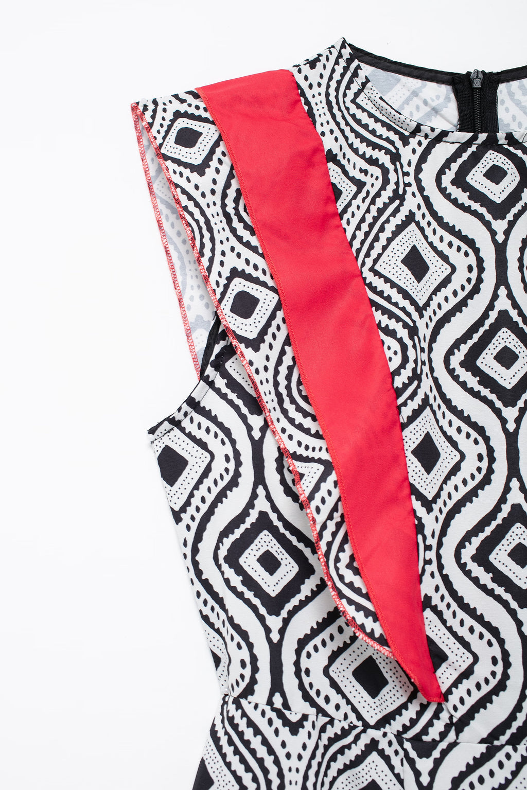 Flying Sleeves Print Color Contrast Dress Artistic Retro