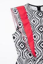 Flying Sleeves Print Color Contrast Dress Artistic Retro