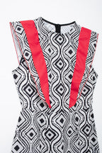 Flying Sleeves Print Color Contrast Dress Artistic Retro