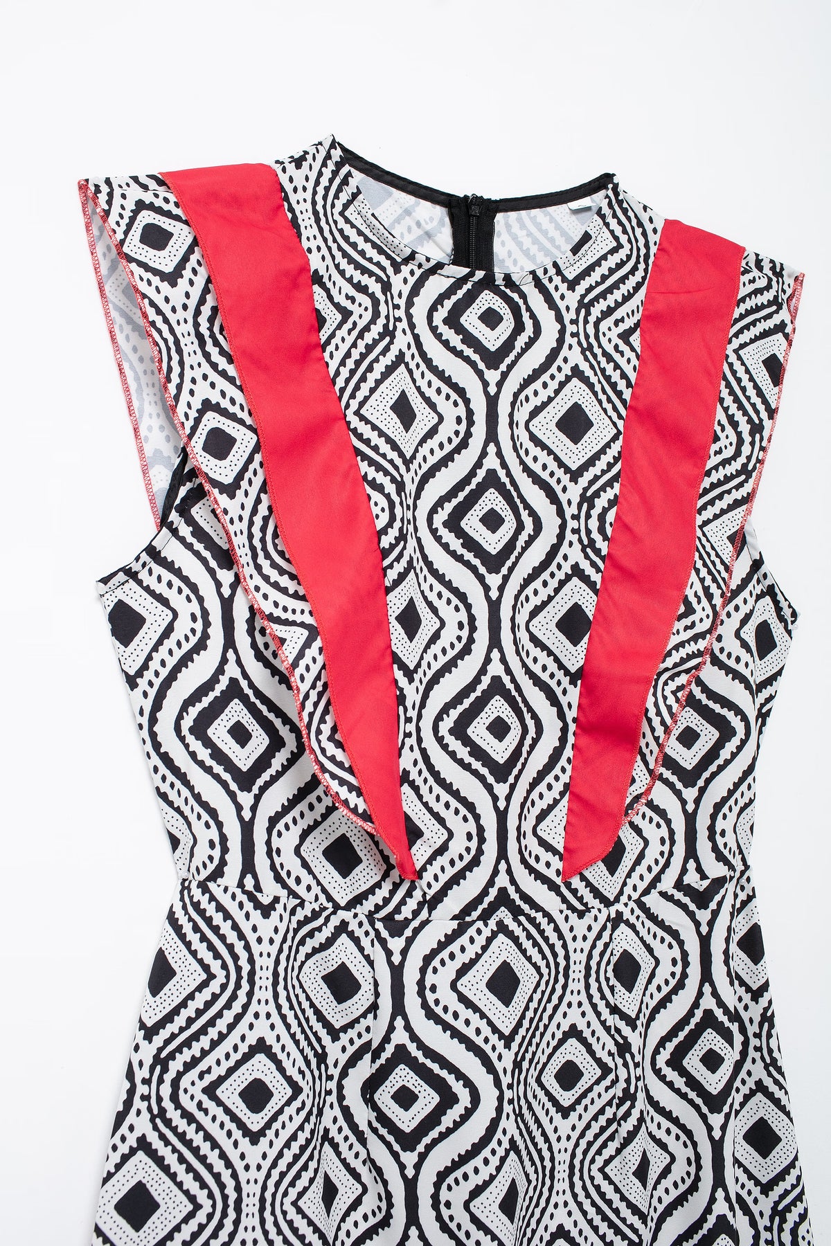 Flying Sleeves Print Color Contrast Dress Artistic Retro