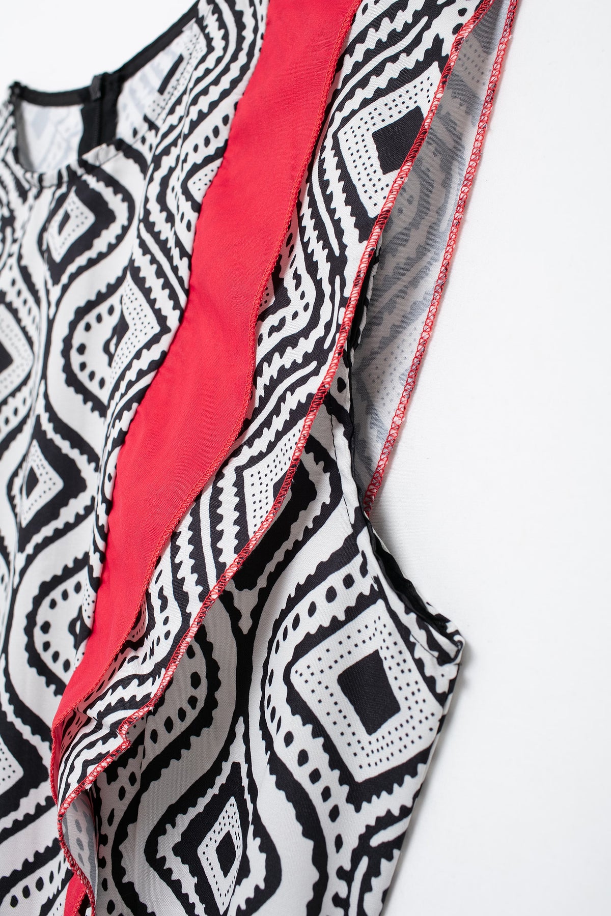 Flying Sleeves Print Color Contrast Dress Artistic Retro