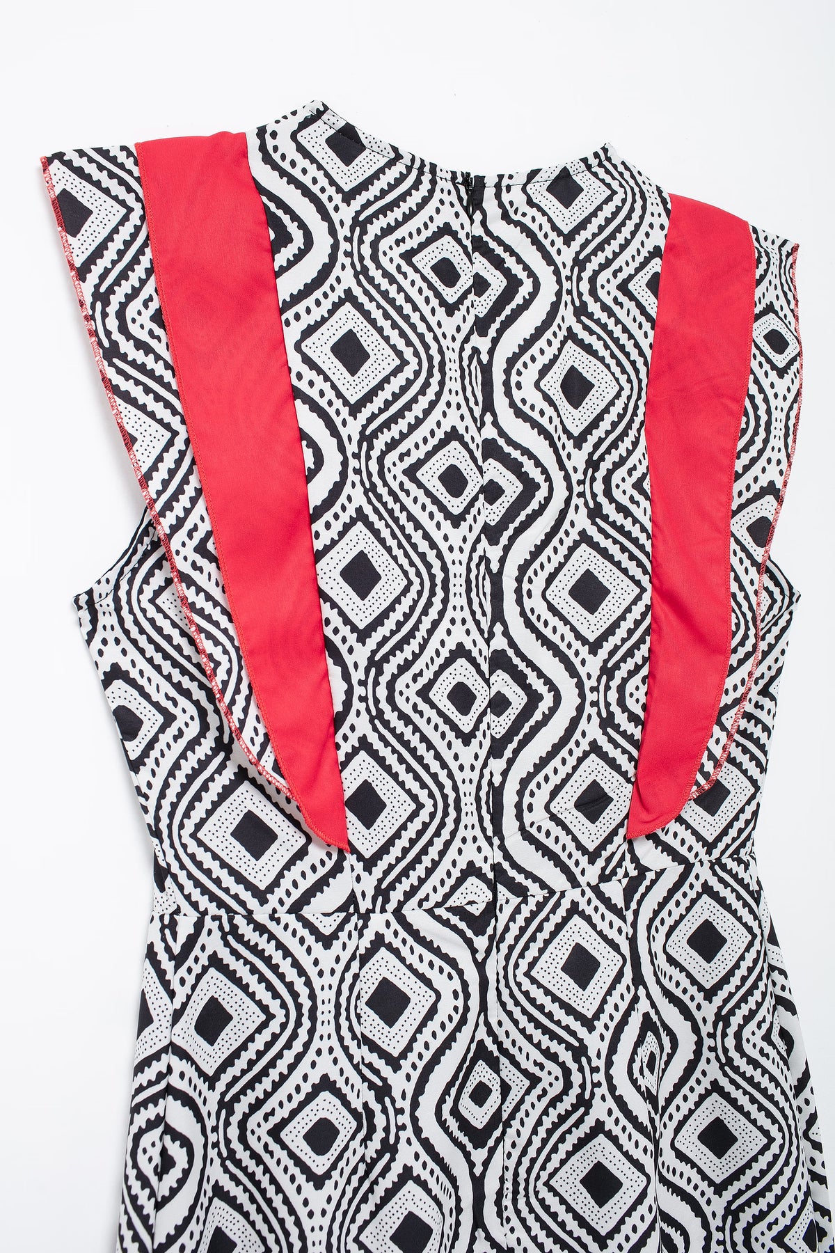 Flying Sleeves Print Color Contrast Dress Artistic Retro