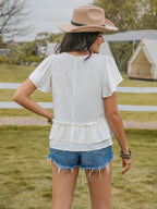 Women’s White Embroidered Ruffle Short Top