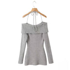 Women's Knit Halter Long Sleeve Sweater Mini Dress