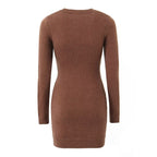Women's Knitted Long Sleeve Button Slim Fit Dress Sexy Slimming Hip Autumn Winter Black Knitted Women Clothing Dress