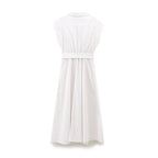 Collared Button-Front Belted Short-Sleeve Shirt Maxi Dress