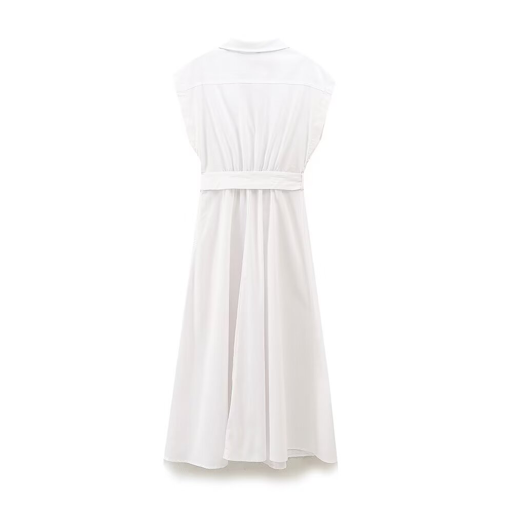Collared Button-Front Belted Short-Sleeve Shirt Maxi Dress