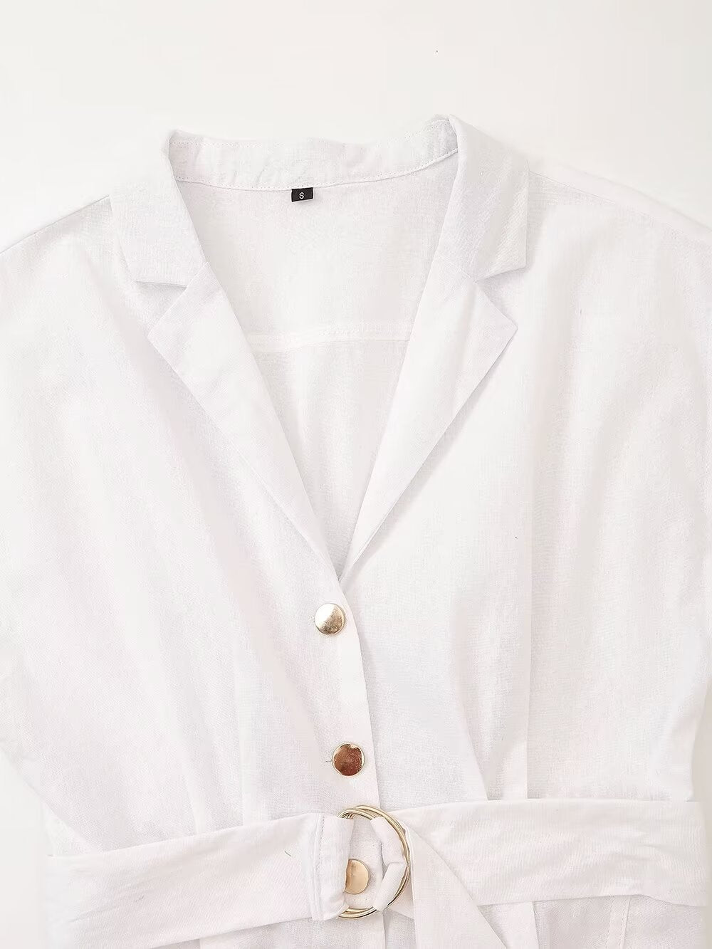 Collared Button-Front Belted Short-Sleeve Shirt Maxi Dress