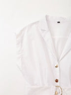 Collared Button-Front Belted Short-Sleeve Shirt Maxi Dress