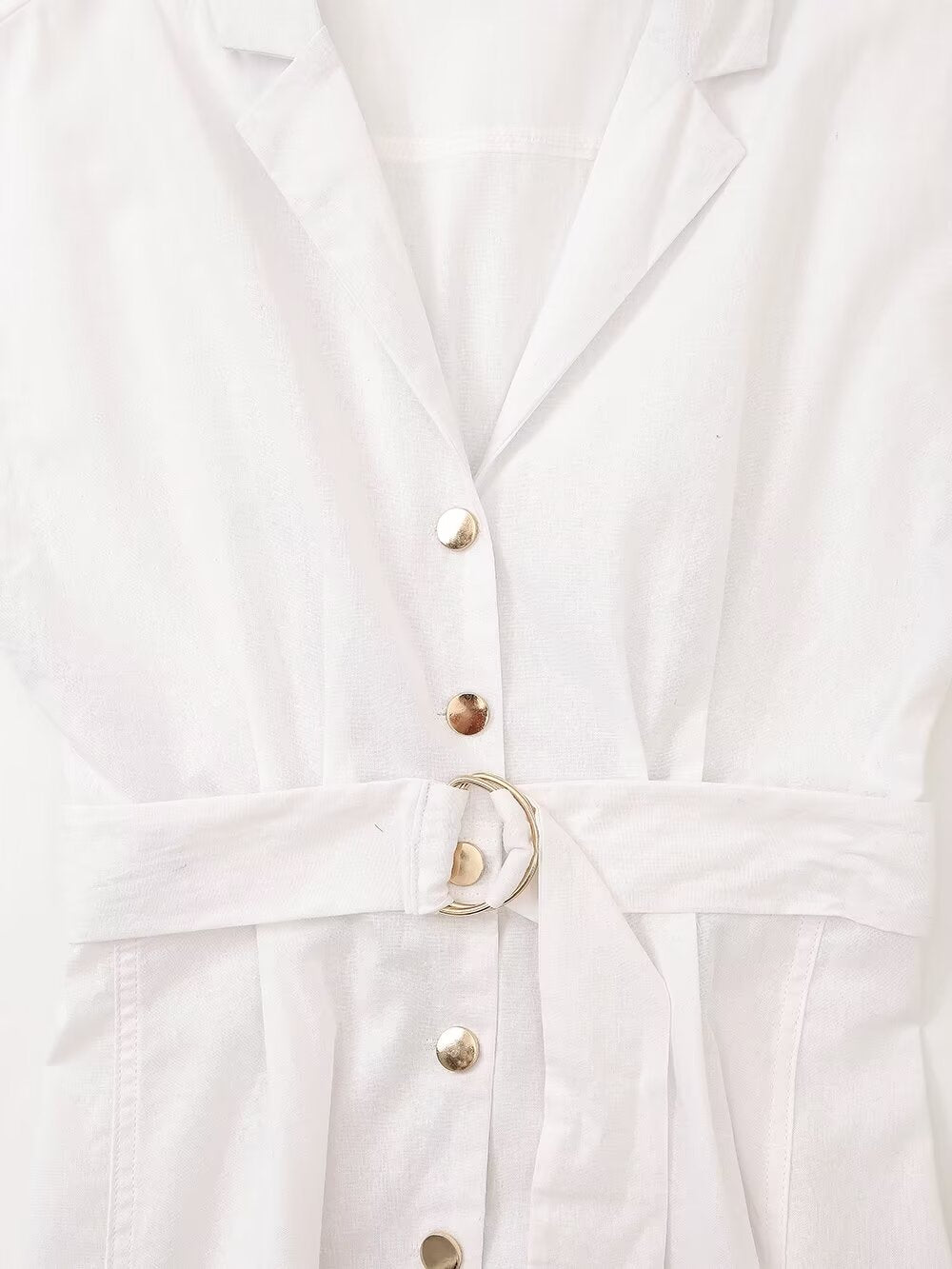 Collared Button-Front Belted Short-Sleeve Shirt Maxi Dress