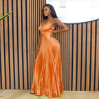 Women's V-Neck Satin Tie Sleeveless Dress