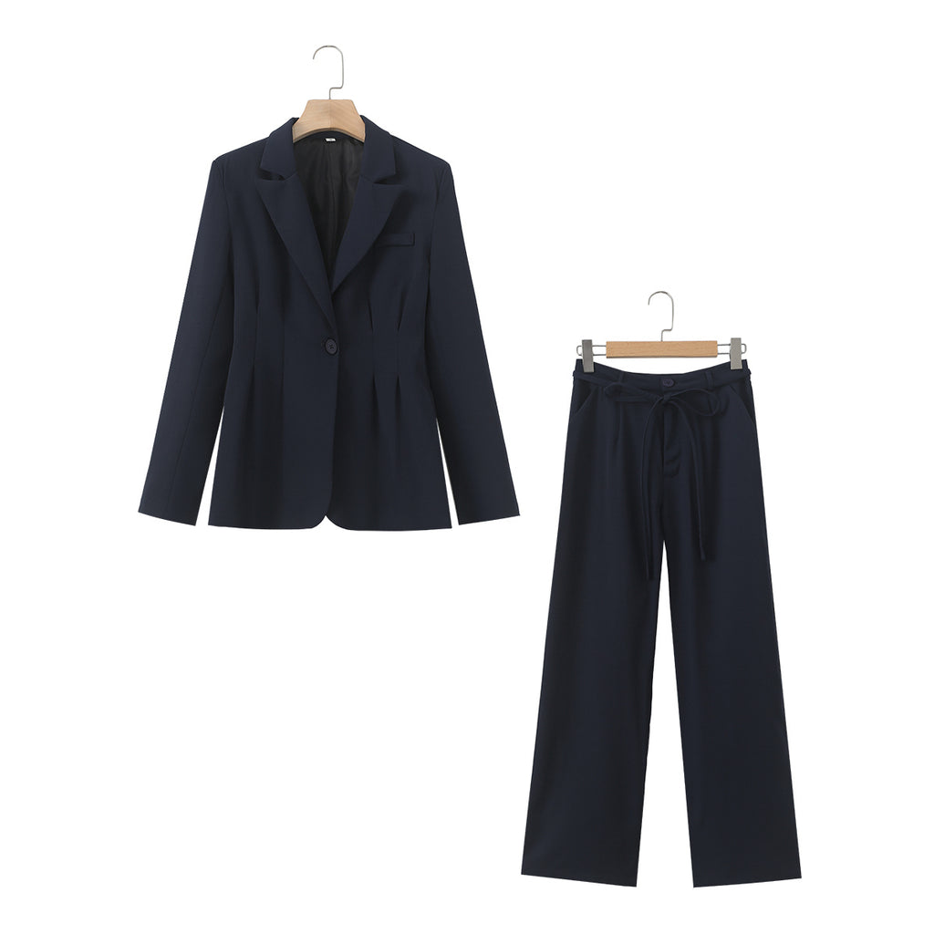 Spring Elegant Belt Blazer Pants Set