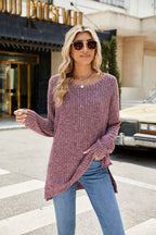 Striped Textured Crew Neck Long Sleeve Top
