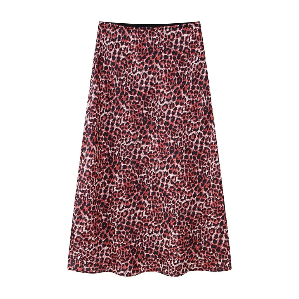 Women's Spring Animal Pattern Printed Silk Satin Texture Hip Skirt