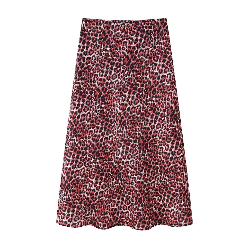 Women's Spring Animal Pattern Printed Silk Satin Texture Hip Skirt