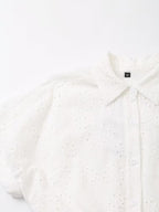 Embroidered Collared Belted Short-Sleeve Shirt Maxi Dress