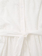Embroidered Collared Belted Short-Sleeve Shirt Maxi Dress