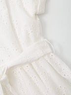 Embroidered Collared Belted Short-Sleeve Shirt Maxi Dress