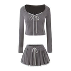 Women's Lace Pleated High-Waisted Two-Piece Skirt Set