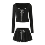 Women's Lace Pleated High-Waisted Two-Piece Skirt Set