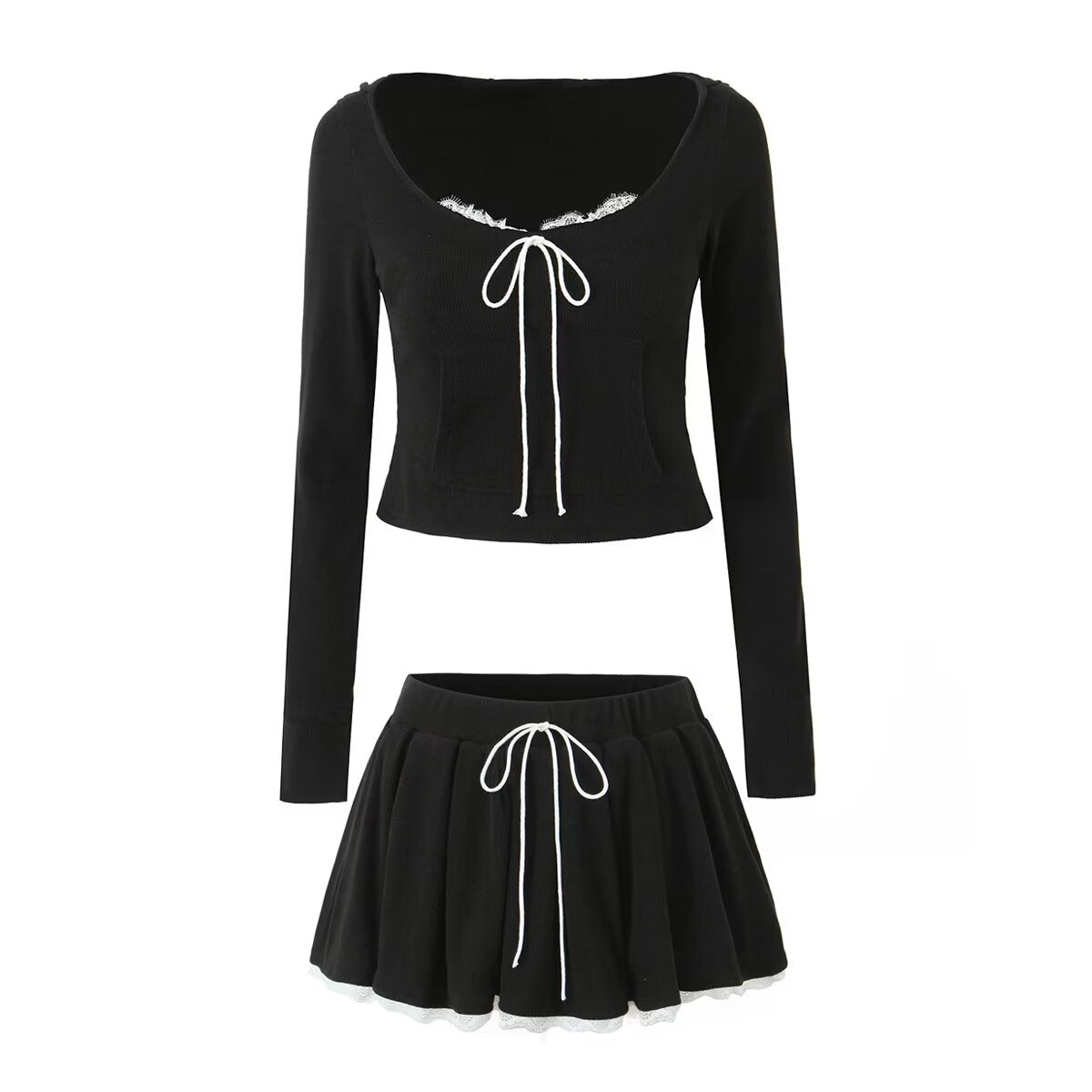 Women's Lace Pleated High-Waisted Two-Piece Skirt Set