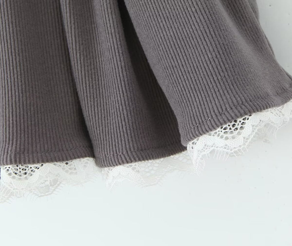 Women's Lace Pleated High-Waisted Two-Piece Skirt Set