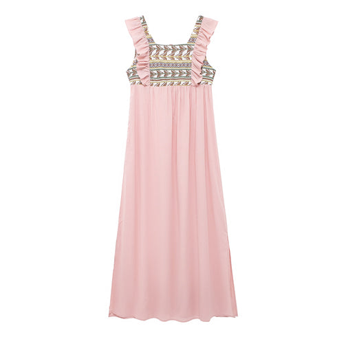 Summer Elegant Pink Off Neck Flying Sleeves Dress Slit Dress