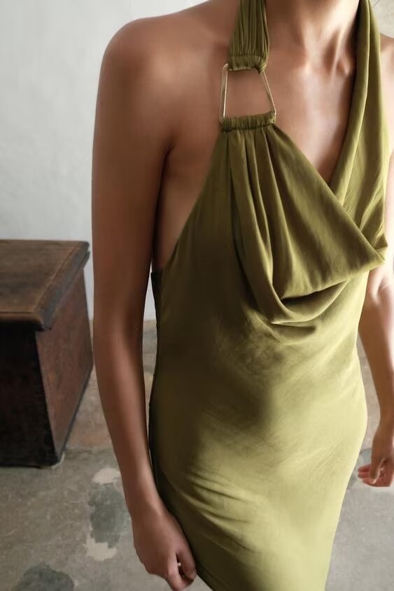 Silk Satin Texture Midi Satin Casual Solid-Color Sleeveless Drape