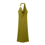 Silk Satin Texture Midi Satin Casual Solid-Color Sleeveless Drape