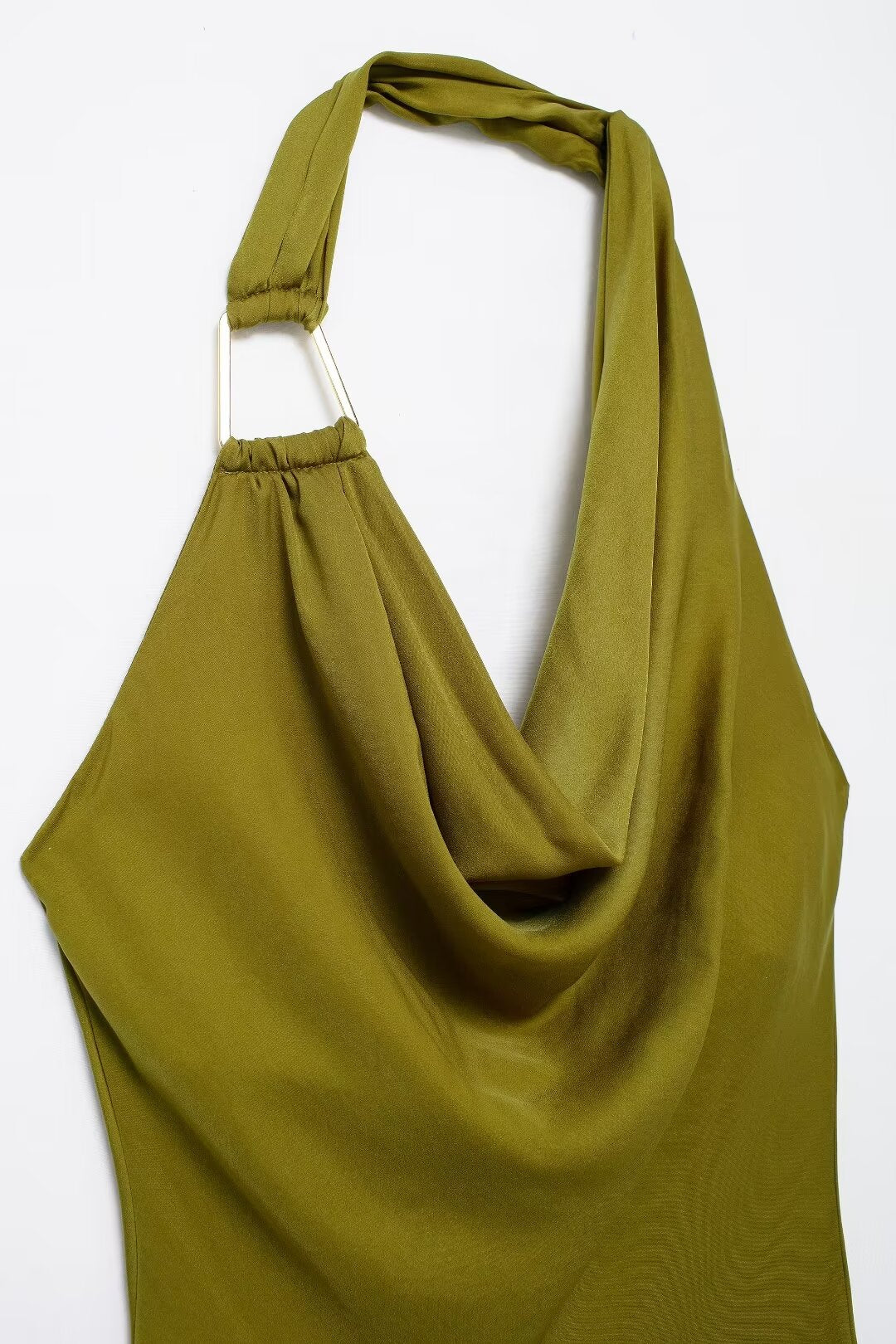 Silk Satin Texture Midi Satin Casual Solid-Color Sleeveless Drape