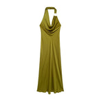 Silk Satin Texture Midi Satin Casual Solid-Color Sleeveless Drape