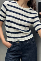 Women’s Diagonal Stripe Knit Short Sleeve Top