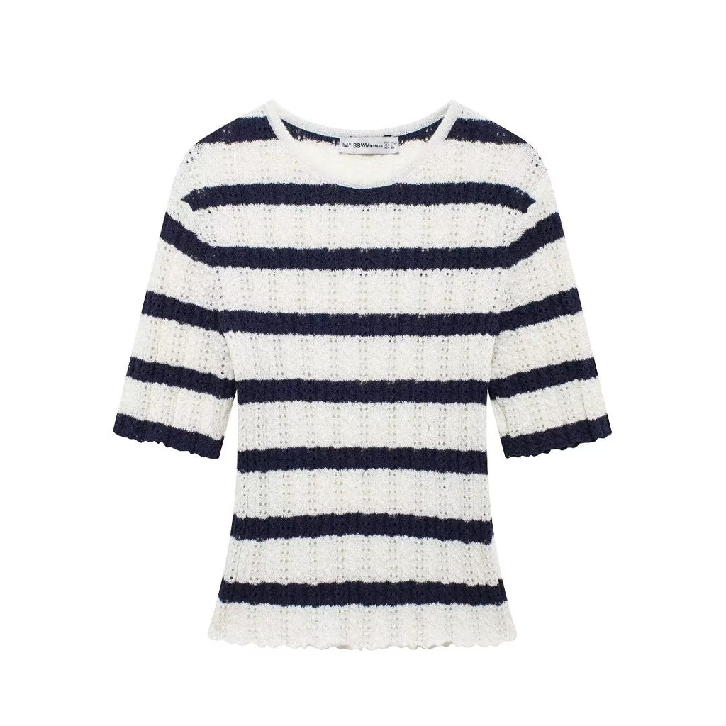 Women’s Diagonal Stripe Knit Short Sleeve Top
