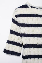 Women’s Diagonal Stripe Knit Short Sleeve Top