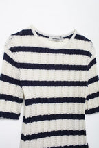 Women’s Diagonal Stripe Knit Short Sleeve Top
