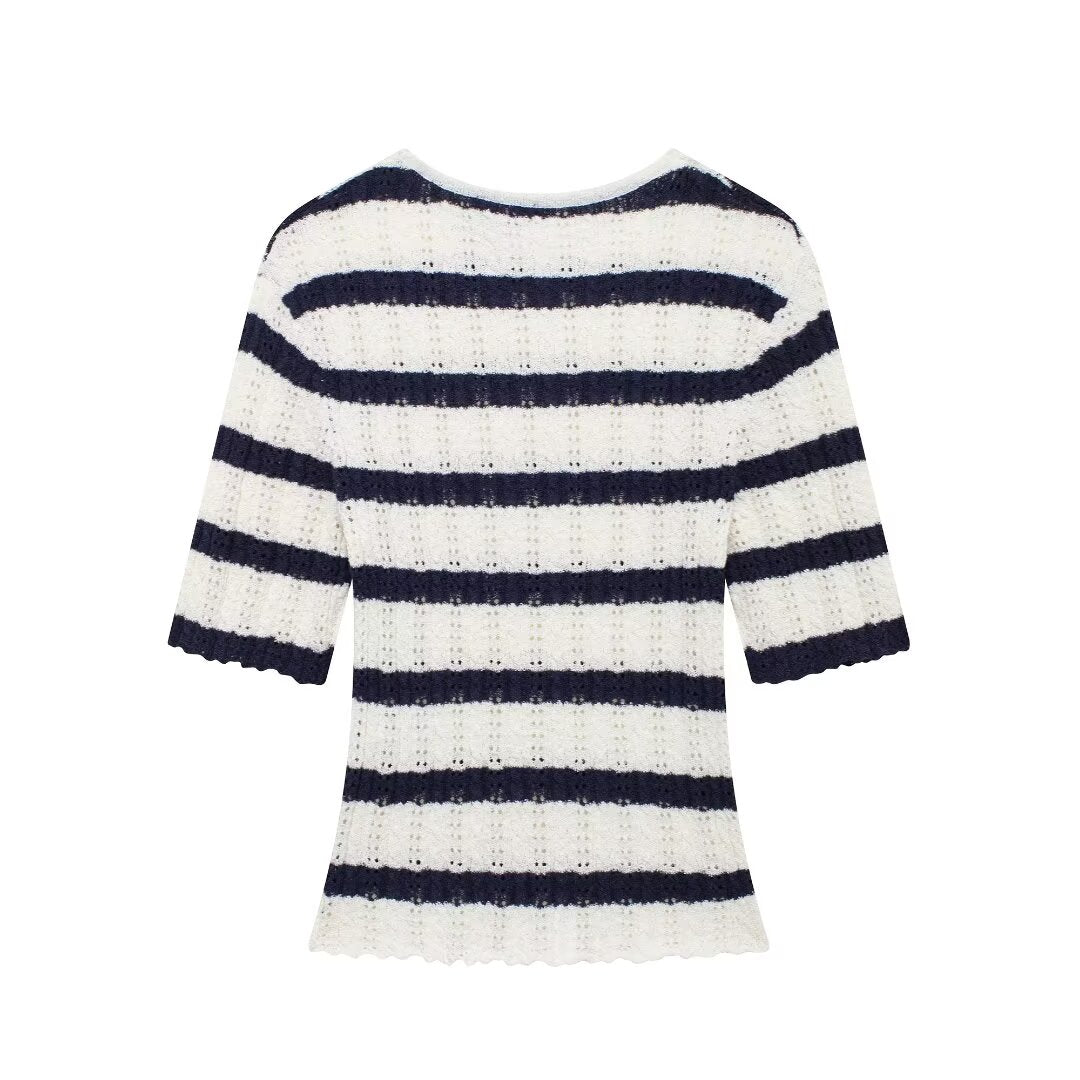 Women’s Diagonal Stripe Knit Short Sleeve Top