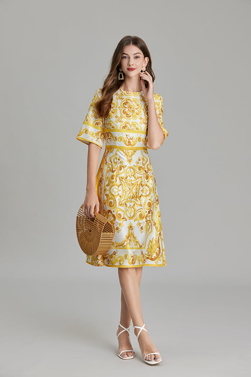 Women's 's Printed A-Line Crew-Neck Dress
