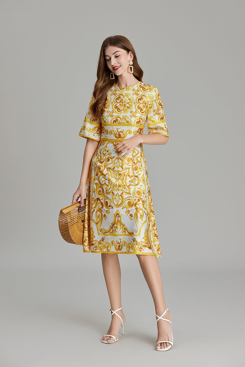 Women's 's Printed A-Line Crew-Neck Dress