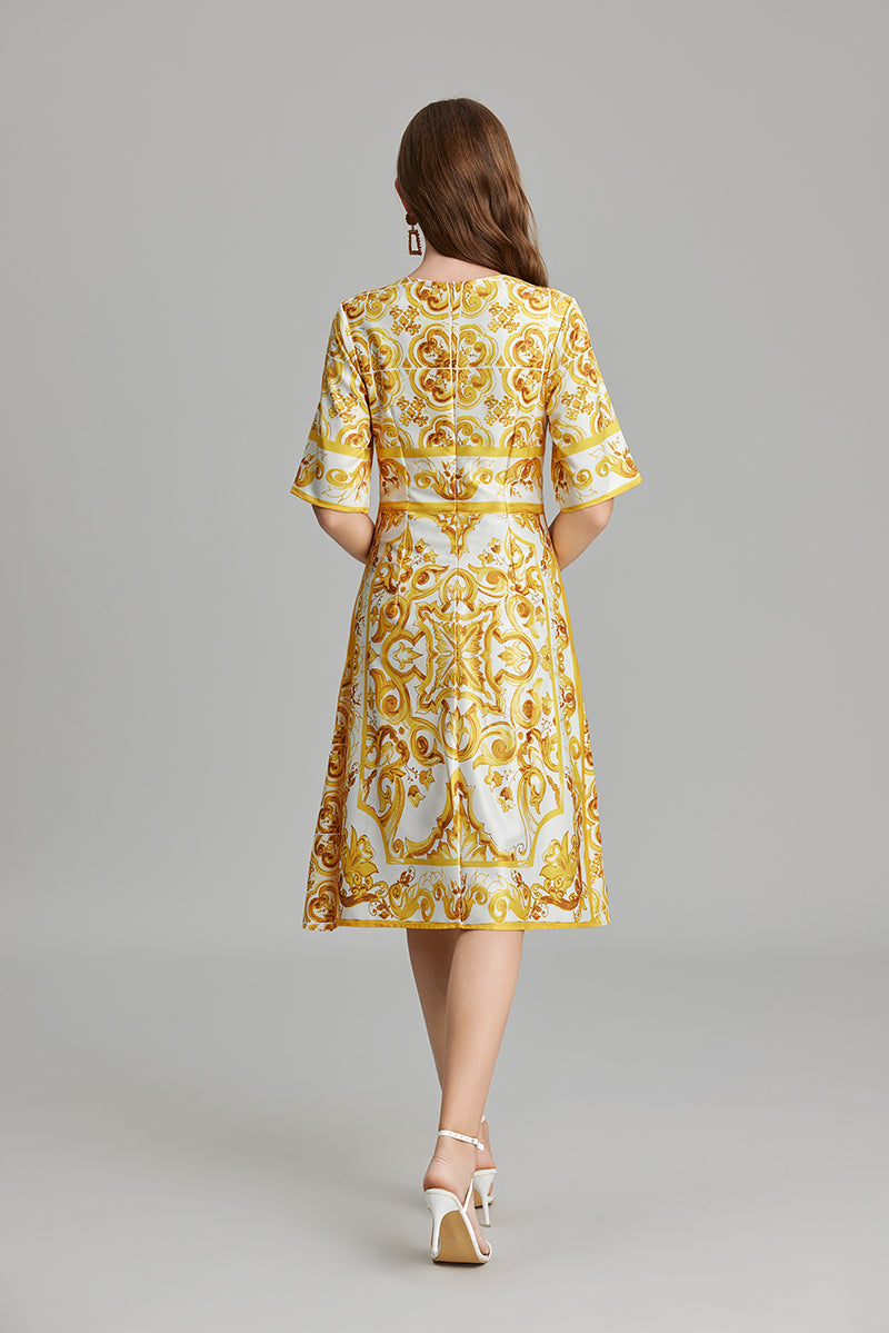 Women's 's Printed A-Line Crew-Neck Dress