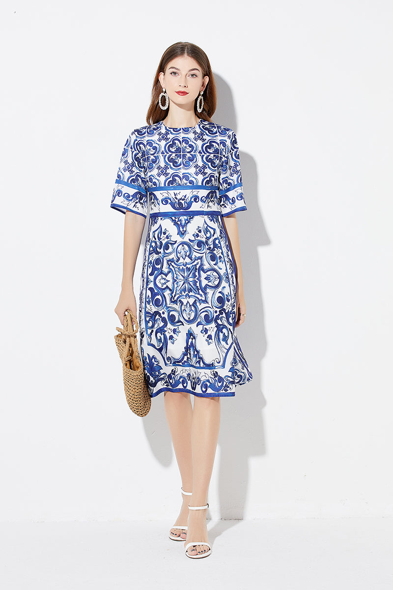 Women's 's Printed A-Line Crew-Neck Dress