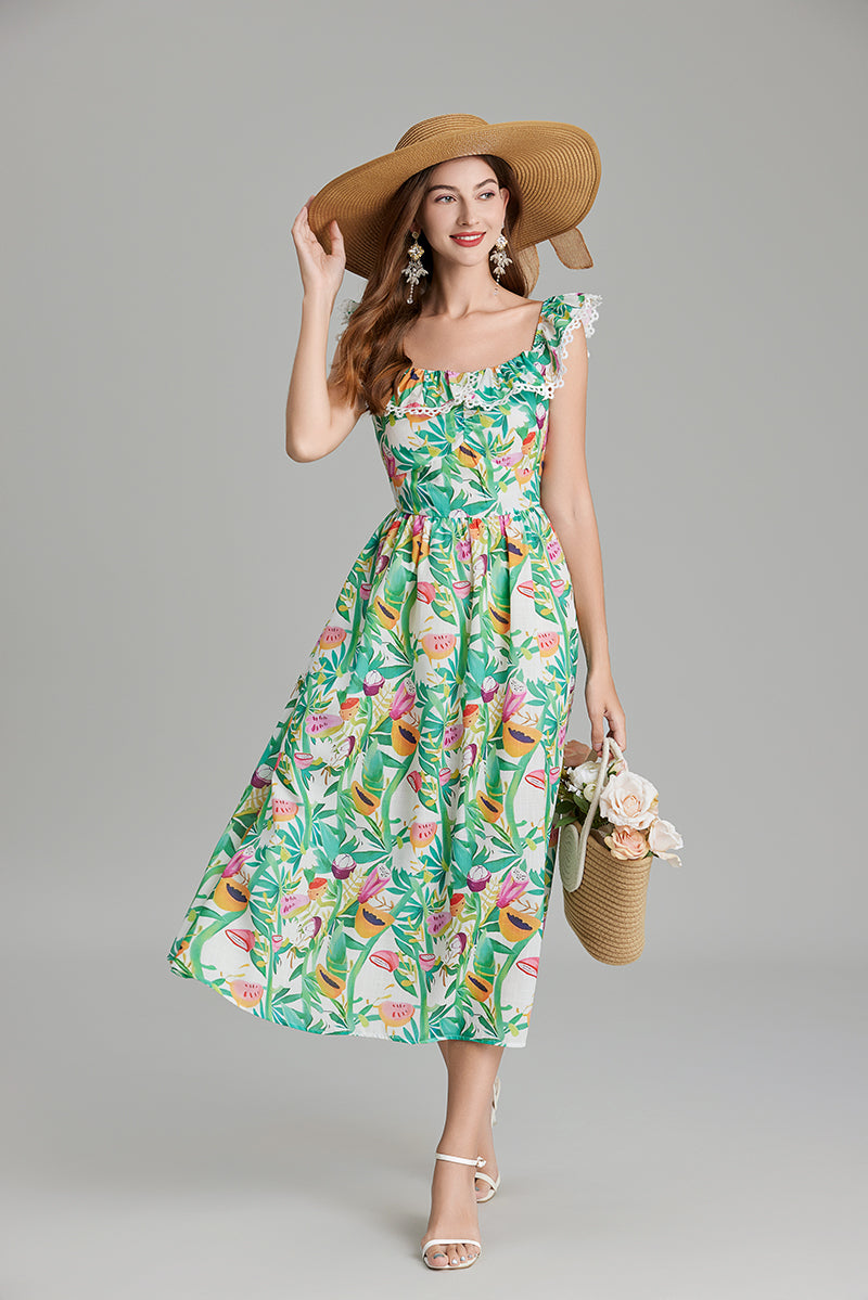 Women's 's Printed A-Line Crew-Neck Dress