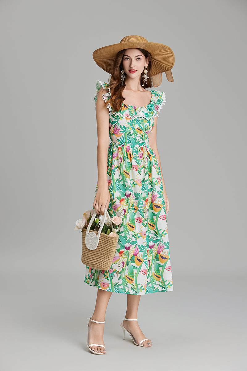 Women's 's Printed A-Line Crew-Neck Dress
