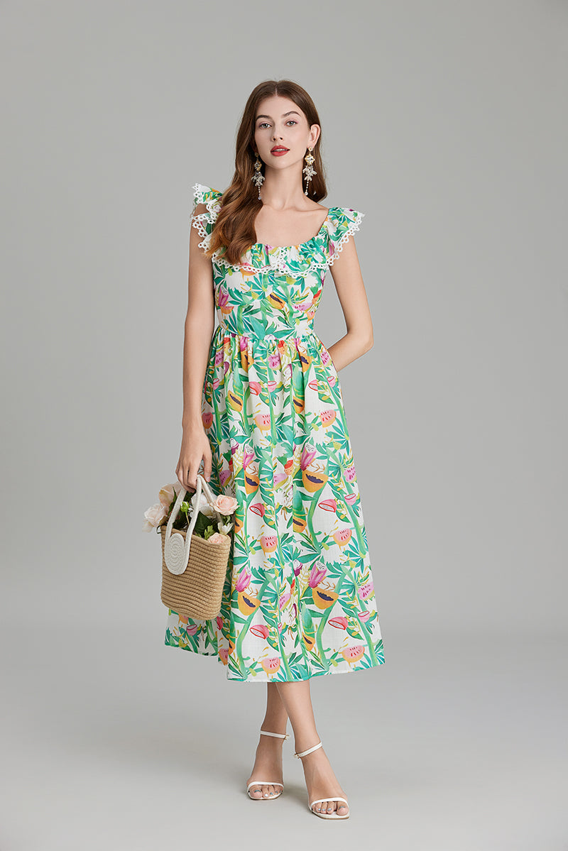 Women's 's Printed A-Line Crew-Neck Dress
