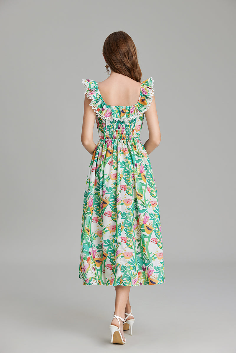 Women's 's Printed A-Line Crew-Neck Dress