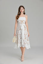 Women's Embroidered Belted A-Line Maxi Dress