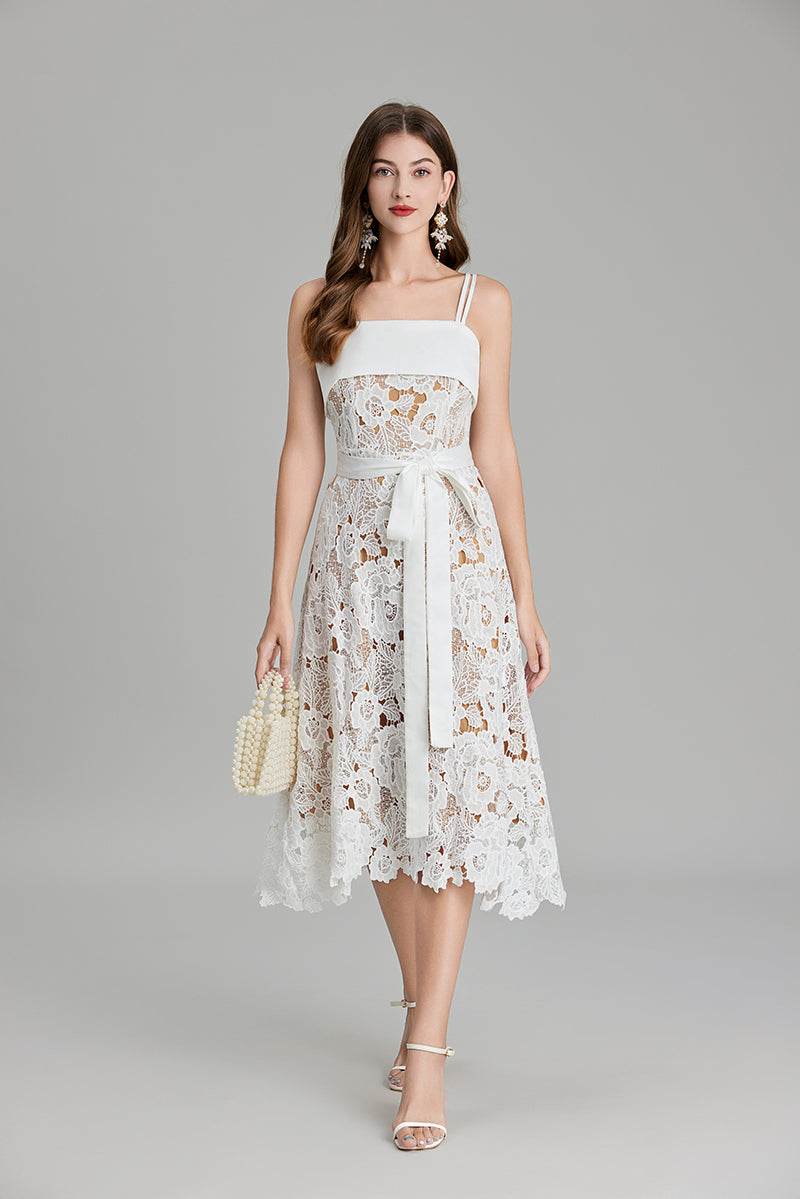Women's Embroidered Belted A-Line Maxi Dress