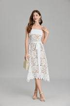 Women's Embroidered Belted A-Line Maxi Dress