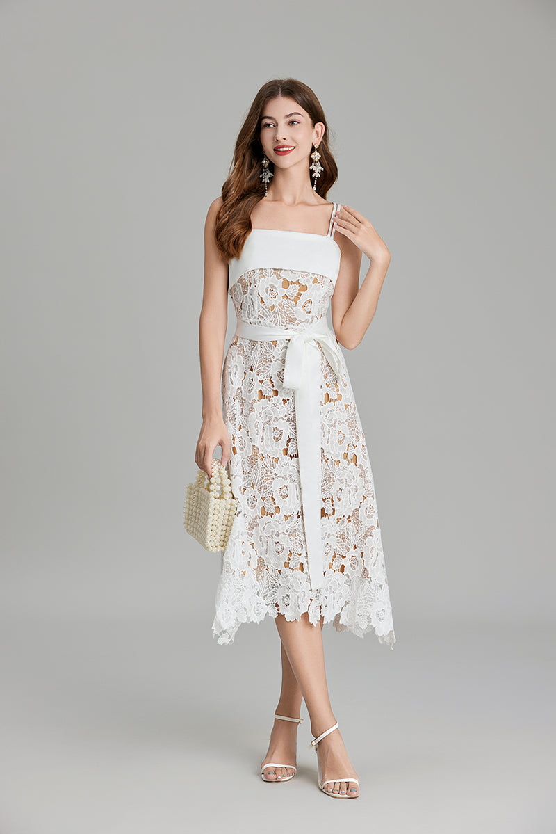 Women's Embroidered Belted A-Line Maxi Dress
