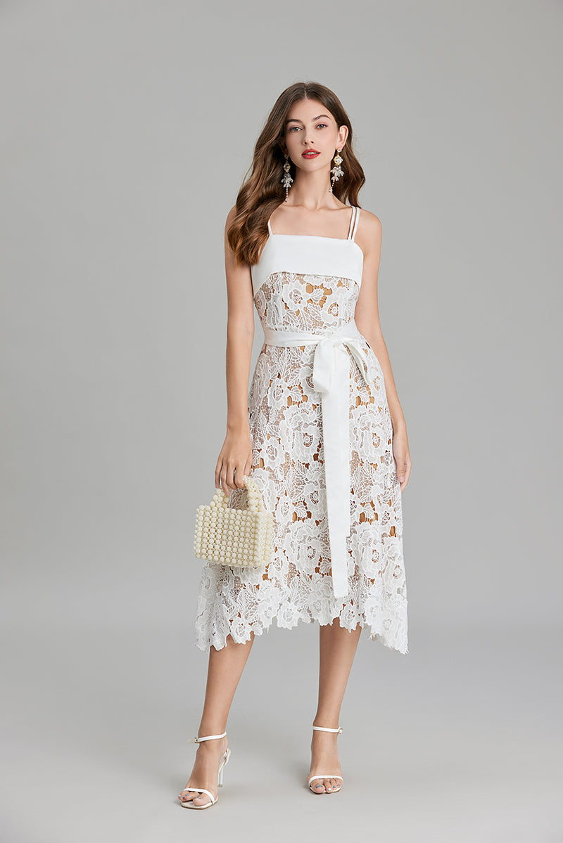 Women's Embroidered Belted A-Line Maxi Dress