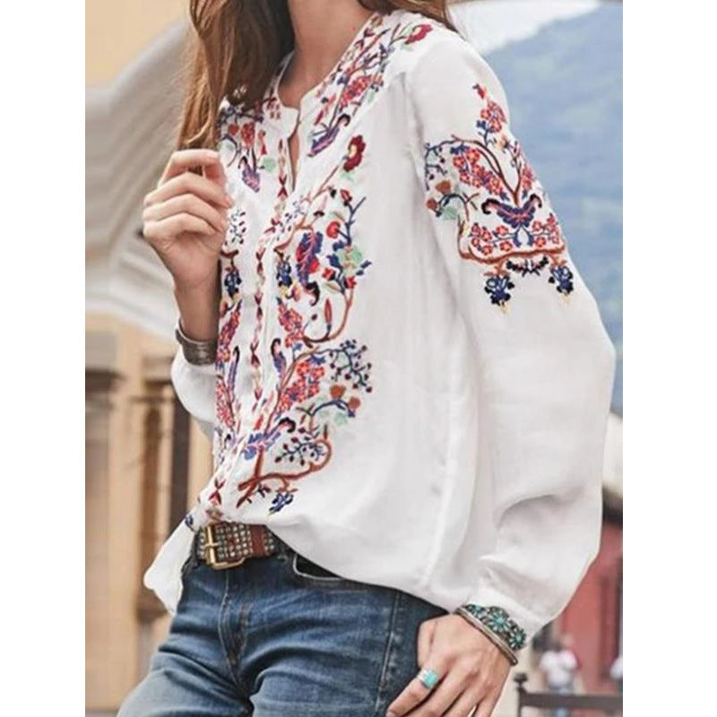 Women's Bohemian Loose Cardigan Printing Long Sleeve Shirt Top
